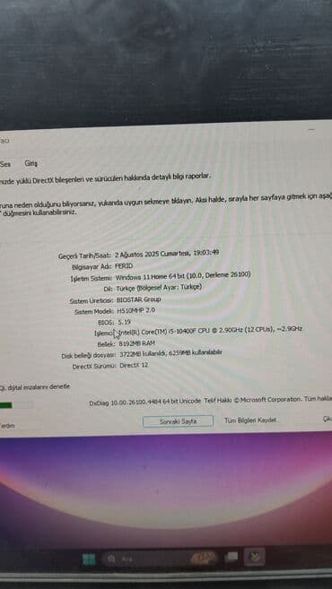250 gb hard disk: I5 10400F cu nəsil Rgb 4 ədəd işıqlı soyuducu ssd 120 Gb hard disk 1 — 8