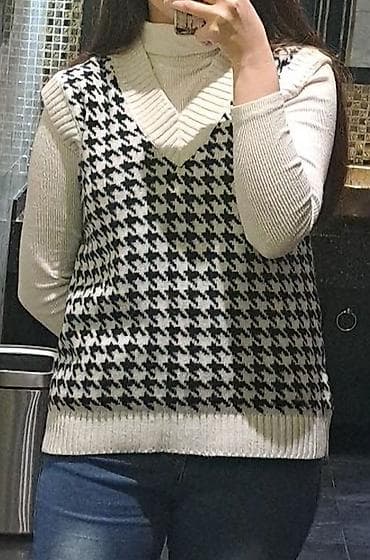 Şəxsi əşyalar: Qadın üçün trikotaj sviter-jele - Naxış: klassik “quşdişi” (black — 1