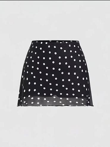 Qara rəngli, ağ xallı mini ətək şort - Klassik polka-dot naxışlı — 1