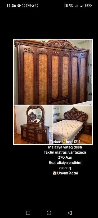 tek kravat: Turkan🌻kod 1311 Malazya yataq desti Taxtin matrasi var tezedir 370 Azn — 1