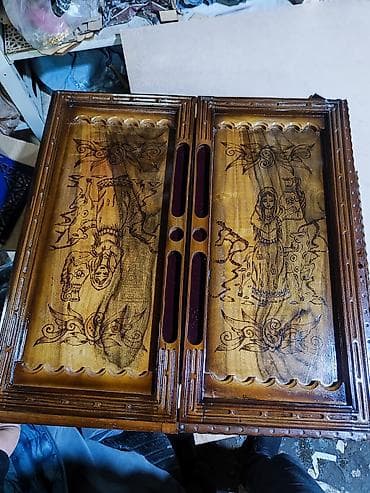 Спортивные игры: Şuşa temalı ağac oyma nərd-şahmat dəsti - Material: təbii qoz — 3