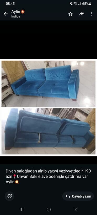 texnonikol baki: Divan, Açılmayan, Bazasız, Vеlur parça, Ödənişli çatdırılma — 1