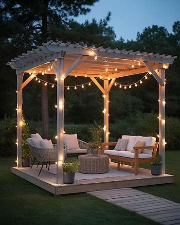 qapi perdeleri: Taxta pergola və terras platforması – bağ və həyət üçün estetik açıq — 1