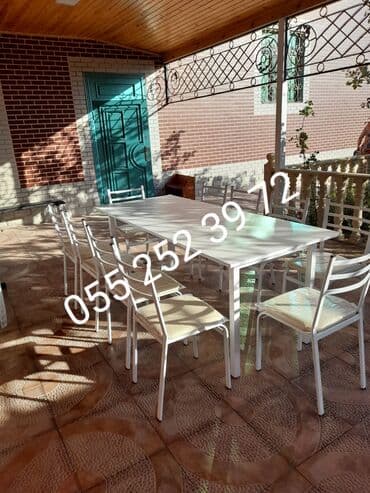 stol və stul dəstləri: Yeni, Dördbucaq masa, 10 stul, Açılmayan, Stullar ilə, Taxta, Azərbaycan — 6