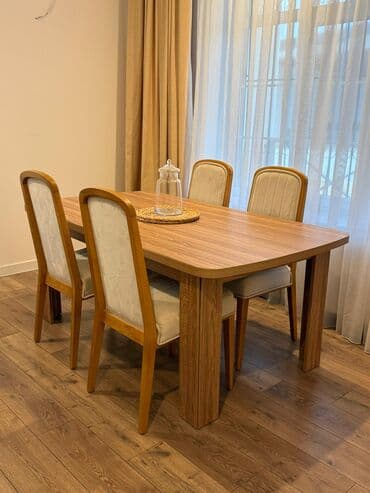 Qonaq otağı üçün, İşlənmiş, Açılmayan, Dördbucaq masa, 4 stul