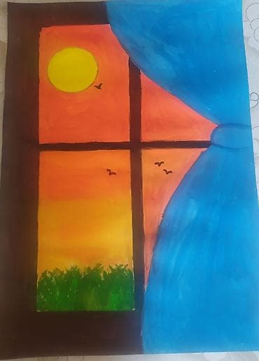 Монеты: Əl işi rəsm əsəri – “Pəncərədən Günbatımı” - Texnika: akvarel/qaş — 1