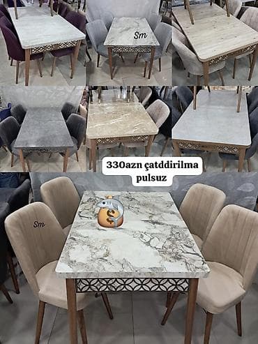 Mətbəx üçün, Dördbucaq masa, 4 stul