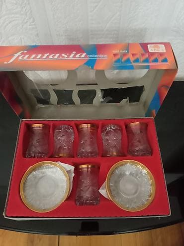 Çay dəsti, rəng - Qızılı, Şüşə, Rusiya