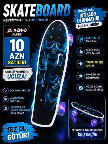 🛹 Skateboard satılır – ideal vəziyyətdə, ucuz qiymət! Salam