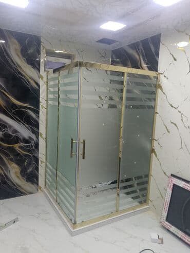 qapi rezinleri: Qızılı çərçivəli şüşə duş kabinası - Forma: kvadrat, 2 tərəfi — 2