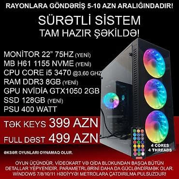 nexus 7: Oyun üçün Kompüter "RGB Core i5 3470 8GB Ram GTX1050 2GB 128GB SSD” — 1