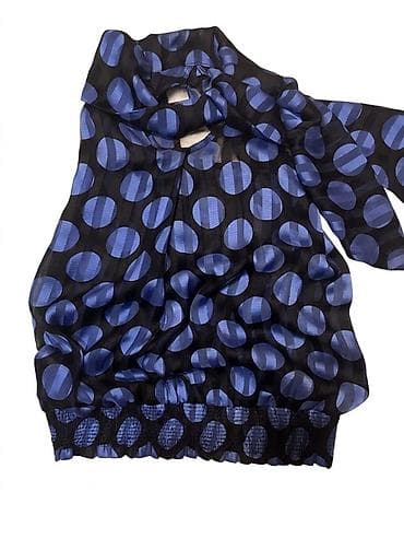 bluzka: Qadınlar üçün şifon bluzka - Rəng/naxış: qara fon üzərində mavi — 1