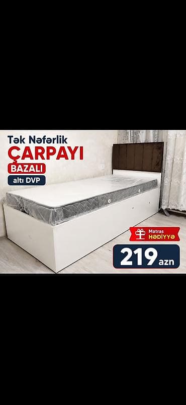 Tək nəfərlik çarpayı – bazalı model - Alt hissə: DVP - Rəng: ağ baza