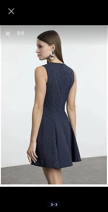 sumqayitda donlar: Qoluzlu zolaqlı mini don - Rəng: tünd göy, incə ağ vertikal zolaqlar — 3