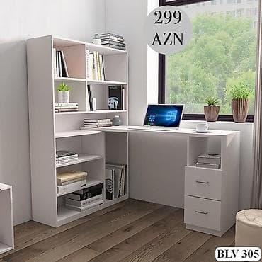 ofis stul: Müasir dizaynlı iş masası – inteqrə olunmuş rəf sistemi ilə - — 6