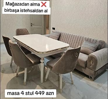 alet masasi: Qonaq otağı üçün, Yeni, Açılmayan, Dördbucaq masa, 4 stul — 1