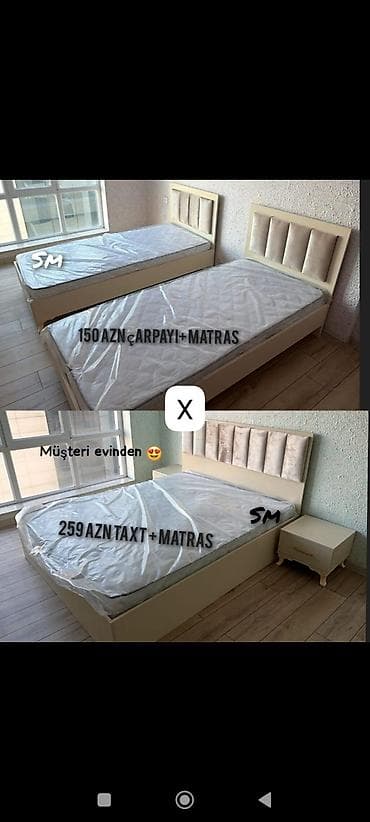 matras dosek: Müasir dizaynlı çarpayı və taxt dəsti - Yumşaq parça ilə üzlənmiş — 1
