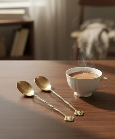 çay qaşığı: Qızılı çay qaşıqları – 2 ədəd dəst - Material: metal üzərində qızılı — 1