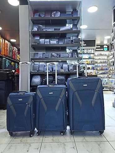 Mavi rəngli səyahət çamadan dəsti – 3 ölçü - Korpus: yüngül və möhkəm