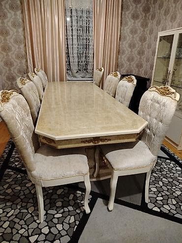 kalcuk stullar: Qonaq otağı üçün, Açılmayan, Dördbucaq masa, 8 stul — 1