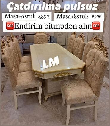 Qonaq otağı üçün, Yeni, Açılmayan, Dördbucaq masa, 6 stul