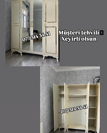 divan dəsti: Klassik üslubda dəst: 4 qapılı paltar şkafı və yemək masası + 6 ədəd — 2