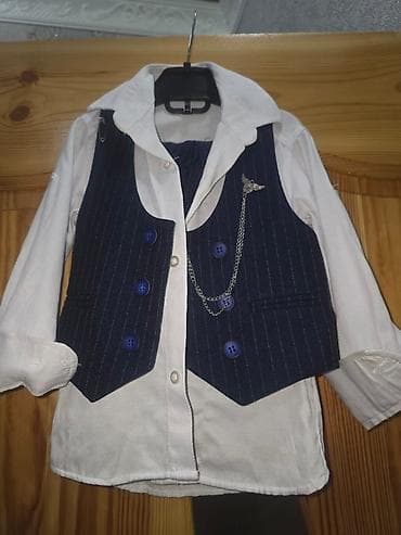 Uşaq üçün klassik dəst – köynək və jilet - Üst: Ağ, uzunqollu