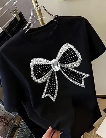 Костюмы: Ölçü- M/38 Qadın geyimləri dəsti - Qara T‑şört: Ön hissədə böyük — 1