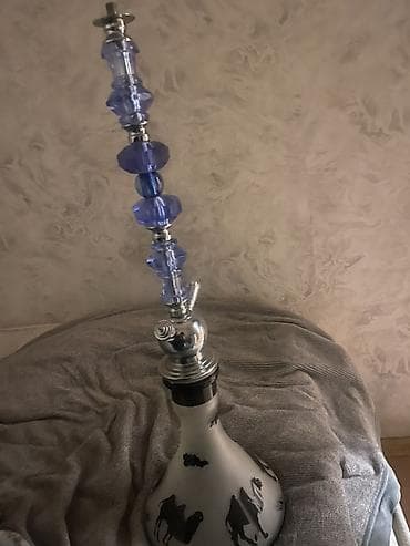 Şişə nərgilə (qəlyan) - Dekorativ şüşə kolba: mat ağ-boz tonlarda