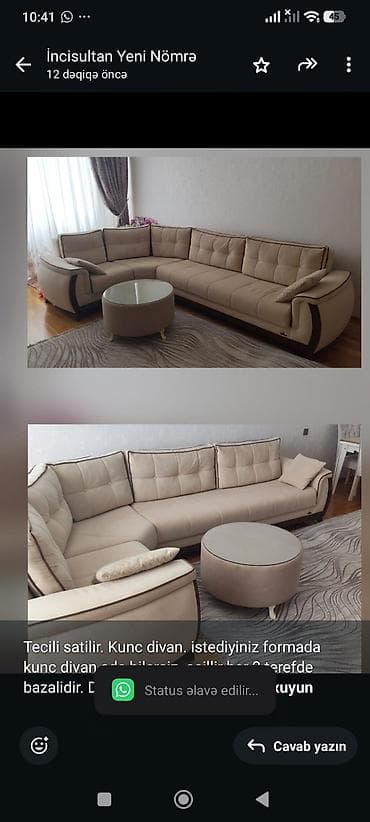 mebel alan: Tecili satilir. Kunc divan. istediyiniz formada kunc divan ede — 1