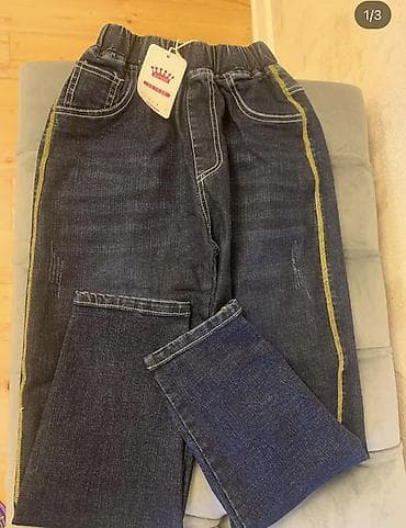 Uşaq cins şalvarı - Rəng: tünd mavi denim - Beldən rezinli və iplə