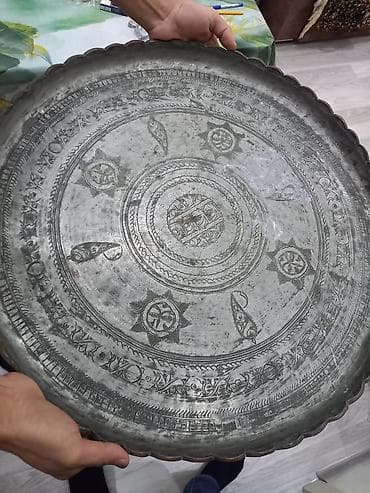 Böyük əl işi mis/bakır sini (oyma naxışlı) - Material: qalaylanmış