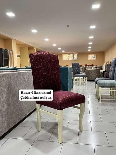 dairevi masa: Yemək otağı üçün yumşaq oturacaqlı stol-stul. - Rəng: tünd-bordo — 1
