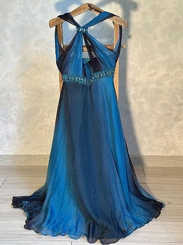 qedimi qol saati: Vintage Yves Calin embellished mesh maxi dress in deep ocean blue — 2