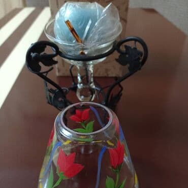 Digər ev dekoru: Şam altlığı və şam dəsti - Material: Şüşə kasalı və əl işi naxışlı — 3