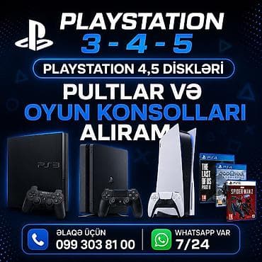 Ps3-4-5 konsolalrı Oyun dsikleri Pultları yüksək qiymətlə alıram
