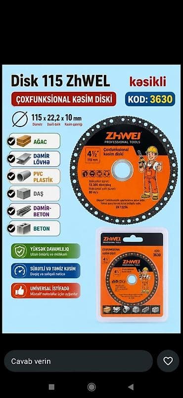 ZhWEL 115 mm çoxfunksional kəsim diski – kod 3630 Xüsusiyyətlər: -
