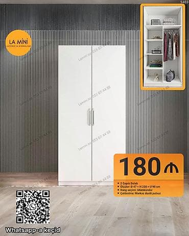 2 qapılı paltar dolabı – minimalist dizayn, ağ rəng. Xüsusiyyətlər: - lalafo.az -da 2 qapılı paltar dolabı – minimalist dizayn, ağ rəng. Xüsusiyyətlər: -