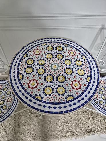 Mozaik naxışlı masa-stul dəsti - Dəst: 1 ədəd dairəvi masa + 2 ədəd