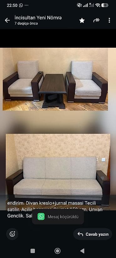 gəncə divan: Endirim. Divan kreslo+jurnal masasi Tecili satilir. Acilir baza var — 1