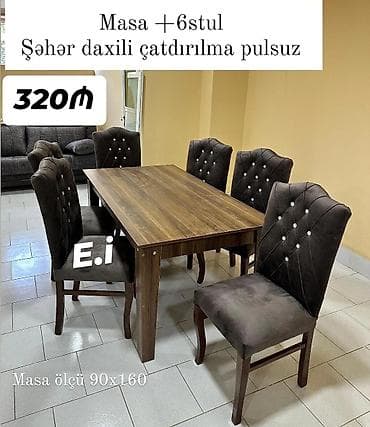 ucuz kafel: Qonaq otağı üçün, Açılmayan, Dördbucaq masa, 6 stul — 1