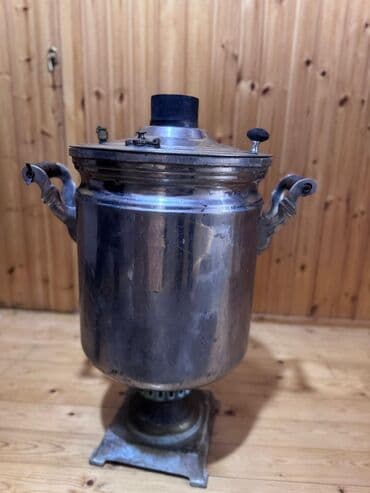 simavar: Klassik kömür/odunla işləyən metal samovar - Material: qalın divarlı — 4