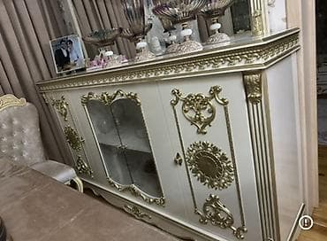 barnı stul: Klassik üslubda dəst mebellər Yemək otağı: - Ağ-krem rəngli, qızılı — 5