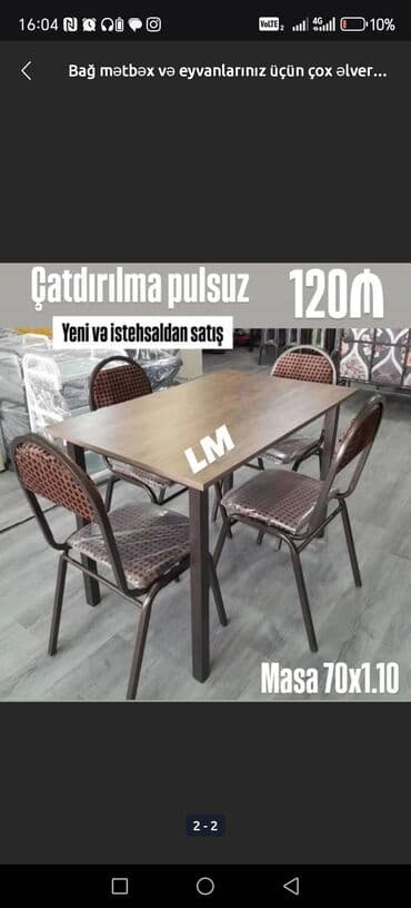 masa və stullar: Balkon üçün, Açılmayan, Dördbucaq masa, 4 stul — 3