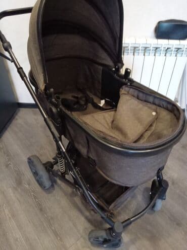 cybex uşaq arabası: Uşaq arabası – beşik tipli, qəhvəyi parça və qara metal şassi — 3