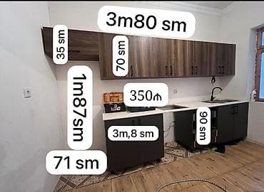 Mətbəx mebeli satılır 350₼. Ölçü üzərində qeyd olunub. Üzərində moyka