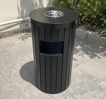 yemək qabları: Taxta üzlü açıq məkan zibil qutuları - Silindrik forma, şaquli taxta — 2