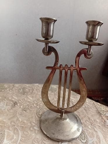 Digər ev dekoru: İki şam üçün metal şamdan – lirə (arpa) formasında dizayn - Material — 1