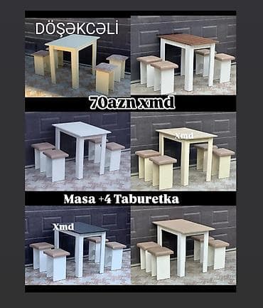 Mətbəx üçün, Yeni, Açılmayan, Kvadrat masa, 4 stul — 1