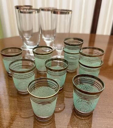 Stəkanlar, rəng - Yaşıl, Xrustal, 14 ədədli dəst, Rusiya